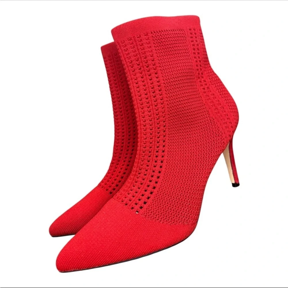 Catherine Malandrino Dnonito Pointed Toe Vibrant Red Knit Stiletto Heels Size 9